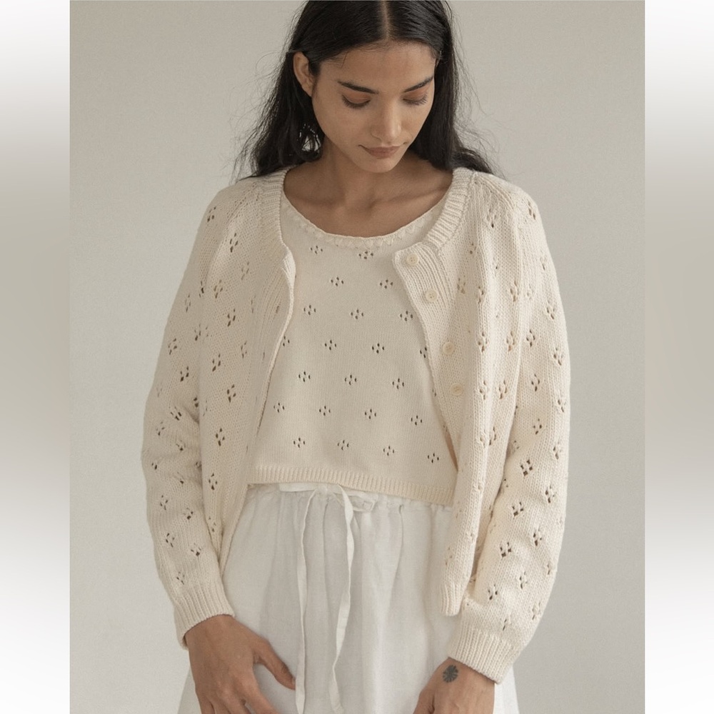 Gillian Stevens Mabel Pointelle Cardigan in Cream SMALL FLAW - Picture 5 of 15